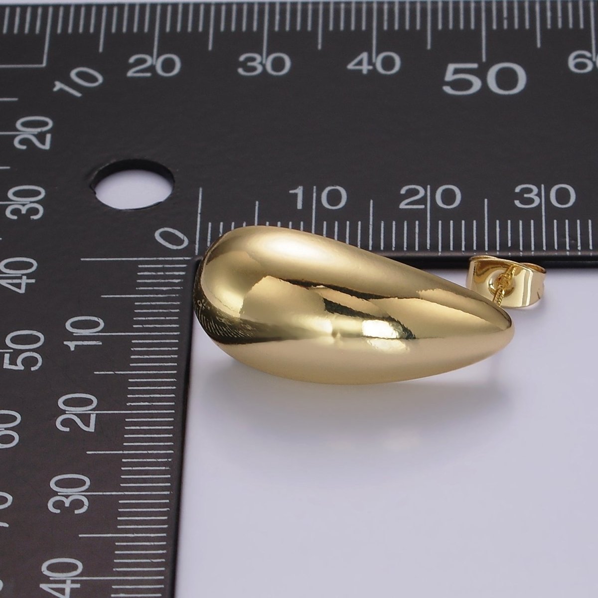 14K Gold plated 28mm Teardrop Dome Modern Statement Stud Kylie Earrings | AE169 - DLUXCA