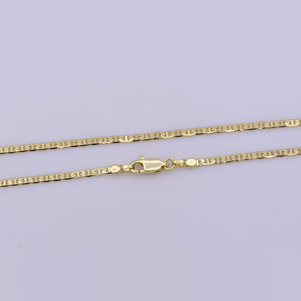 14K Gold plated 2mm Flat Edged Mariner 18 Inch Layering Chain Necklace | WA-400 Clearance Pricing - DLUXCA