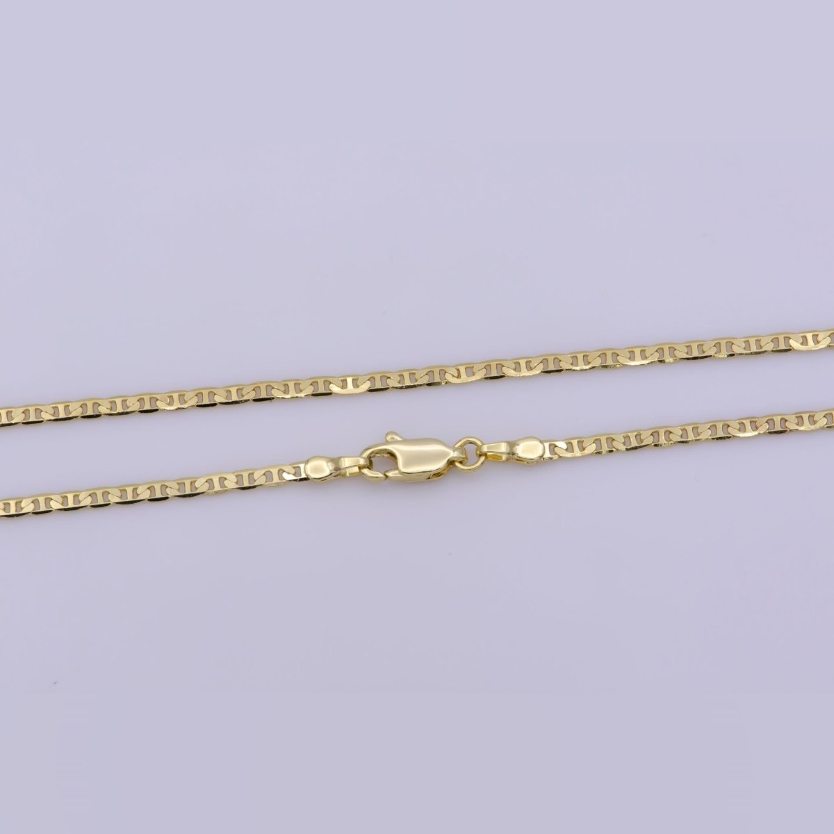 14K Gold plated 2mm Flat Edged Mariner 18 Inch Layering Chain Necklace | WA-400 Clearance Pricing - DLUXCA