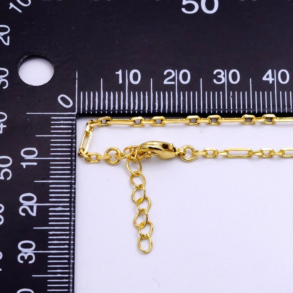 14K Gold plated 2mm Paperclip Cable Link 6 Inch Bracelet w. Extender | WA-2448 - DLUXCA