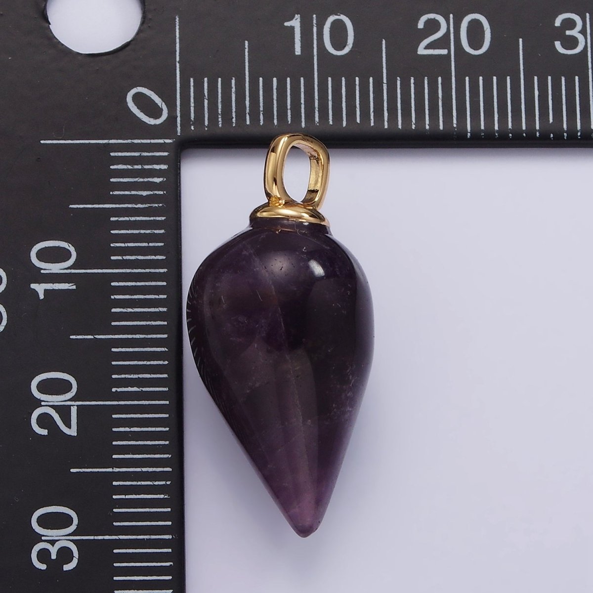 14K Gold plated 30mm Amethyst Gemstone Teardrop Minimalist Pendant | AC807 - DLUXCA