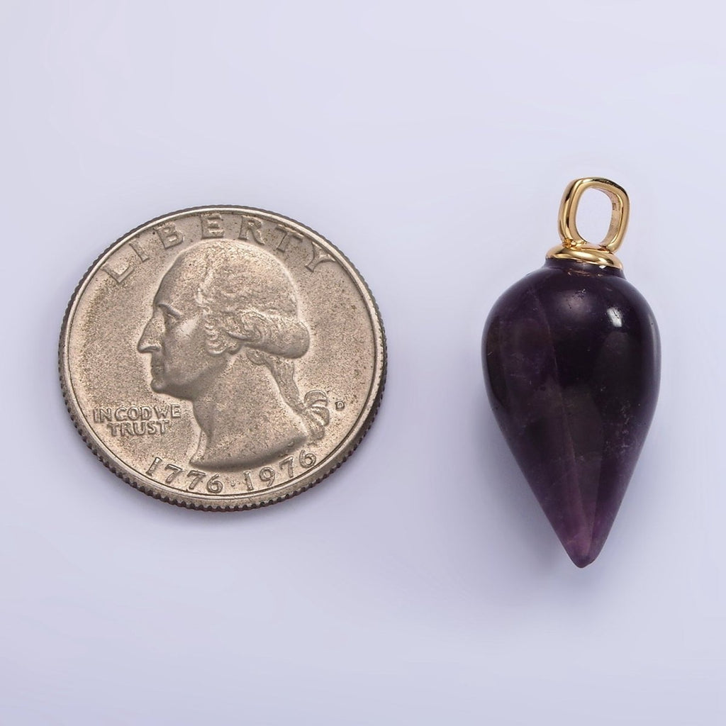 14K Gold plated 30mm Amethyst Gemstone Teardrop Minimalist Pendant | AC807 - DLUXCA