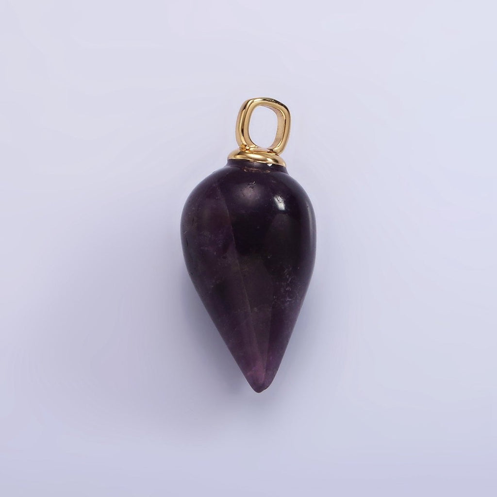 14K Gold plated 30mm Amethyst Gemstone Teardrop Minimalist Pendant | AC807 - DLUXCA