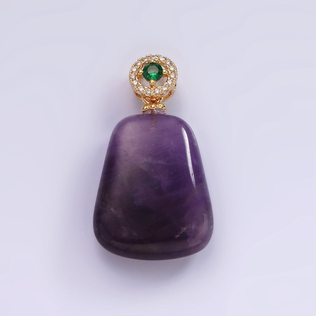 14K Gold plated 30mm Amethyst Green Micro Paved CZ Round Bail Pendant | AG479 - DLUXCA