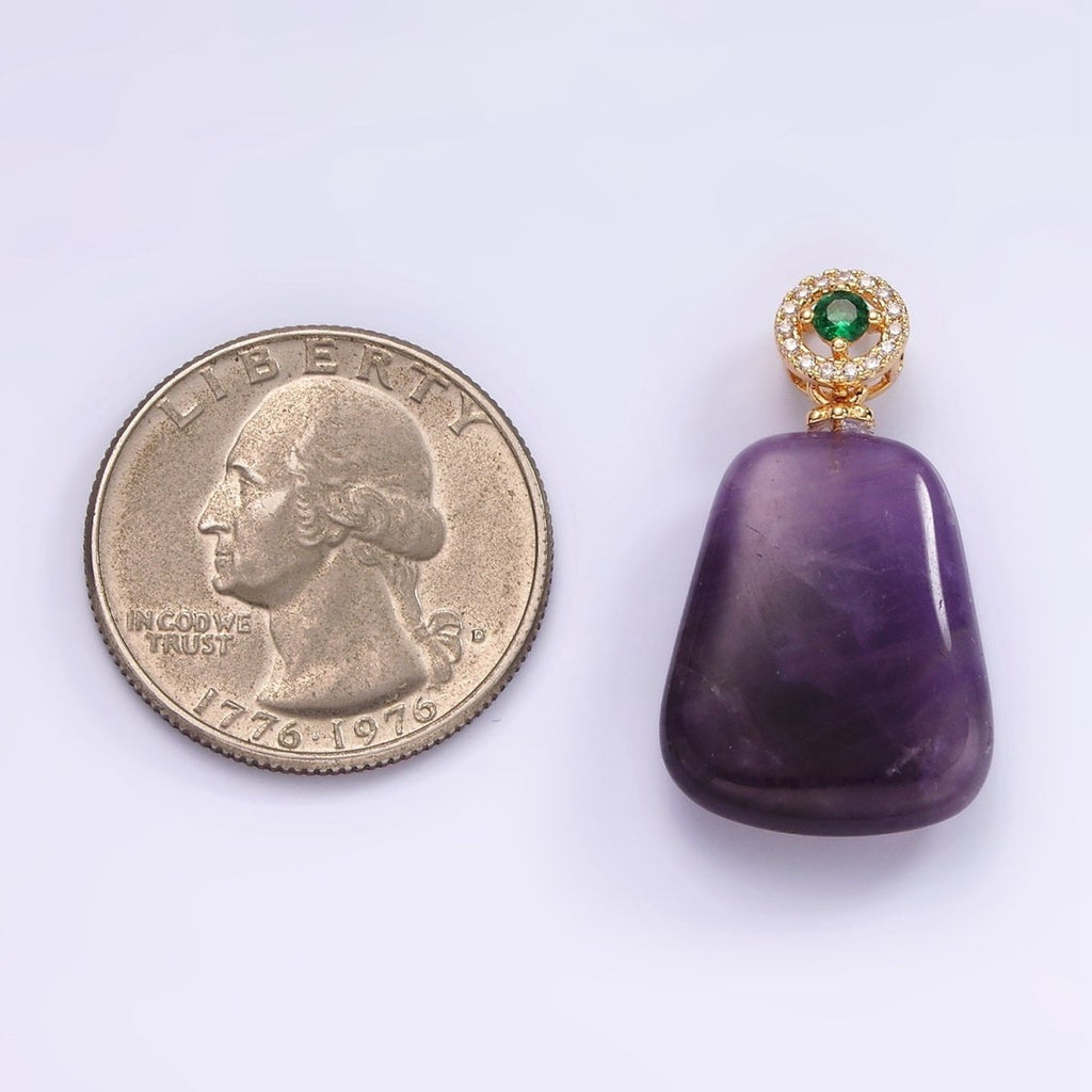 14K Gold plated 30mm Amethyst Green Micro Paved CZ Round Bail Pendant | AG479 - DLUXCA
