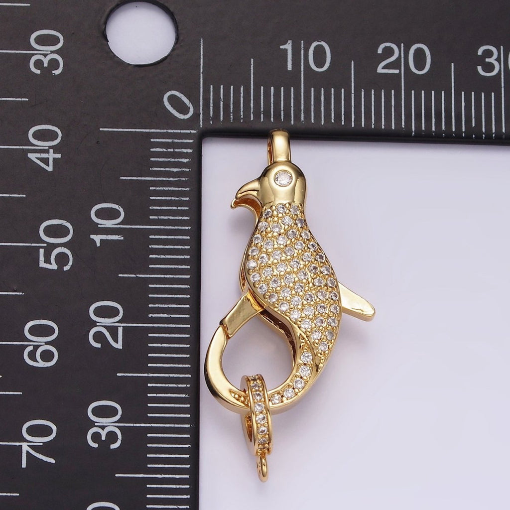 14K Gold plated 30mm Bird Animal CZ Micro Paved Lobster Claw Clasps Closure Findings in Gold & Silver | Z603 Z604 - DLUXCA