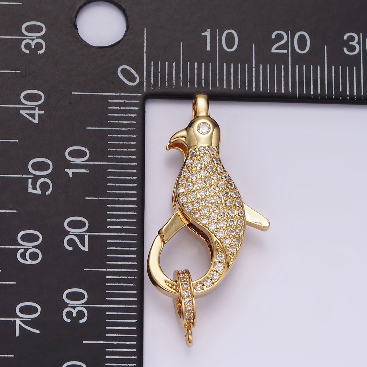 14K Gold plated 30mm Bird Animal CZ Micro Paved Lobster Claw Clasps Closure Findings in Gold & Silver | Z603 Z604 - DLUXCA