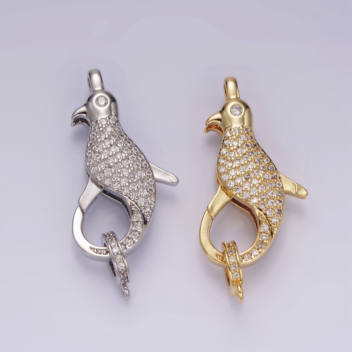 14K Gold plated 30mm Bird Animal CZ Micro Paved Lobster Claw Clasps Closure Findings in Gold & Silver | Z603 Z604 - DLUXCA