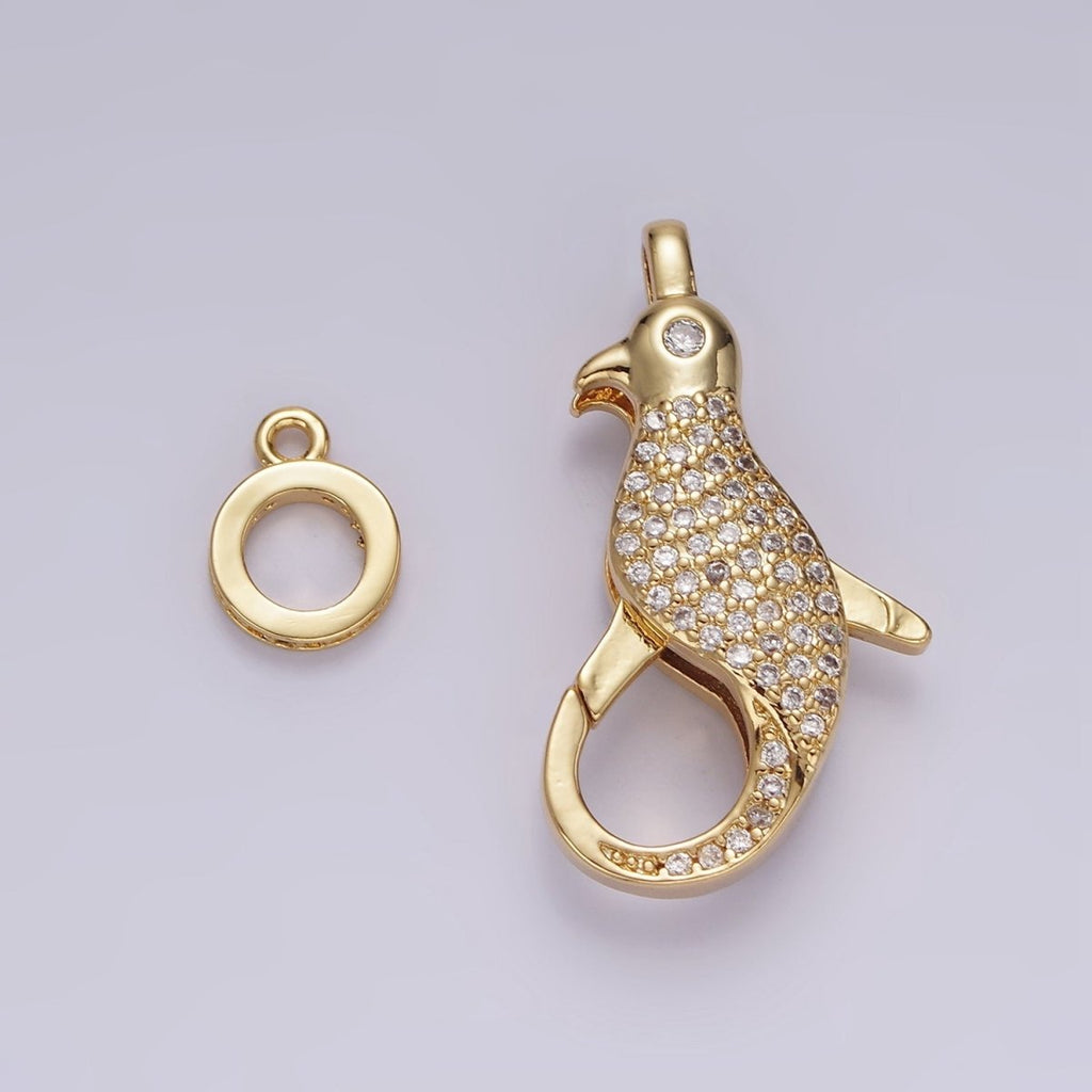 14K Gold plated 30mm Bird Animal CZ Micro Paved Lobster Claw Clasps Closure Findings in Gold & Silver | Z603 Z604 - DLUXCA