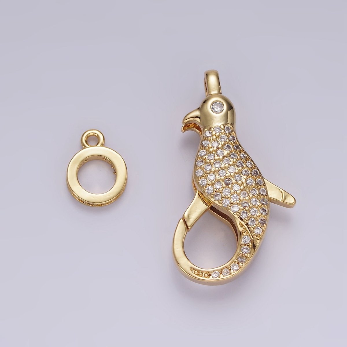 14K Gold plated 30mm Bird Animal CZ Micro Paved Lobster Claw Clasps Closure Findings in Gold & Silver | Z603 Z604 - DLUXCA