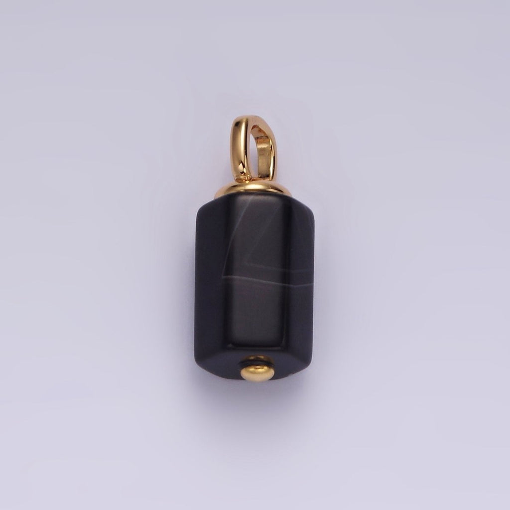 14K Gold plated 30mm Black Onyx Multifaceted Tube Minimalist Pendant | N1989 - DLUXCA