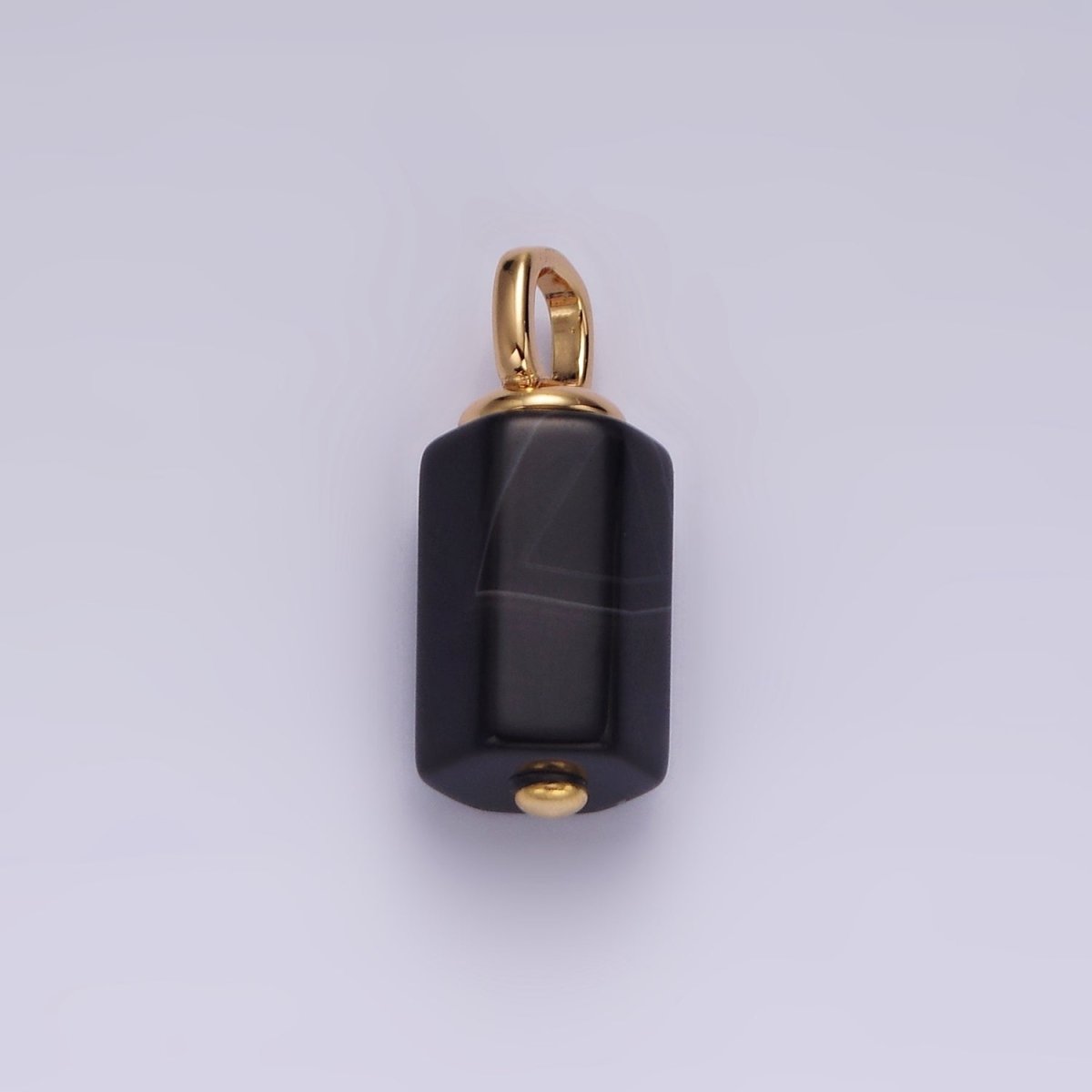 14K Gold plated 30mm Black Onyx Multifaceted Tube Minimalist Pendant | N1989 - DLUXCA