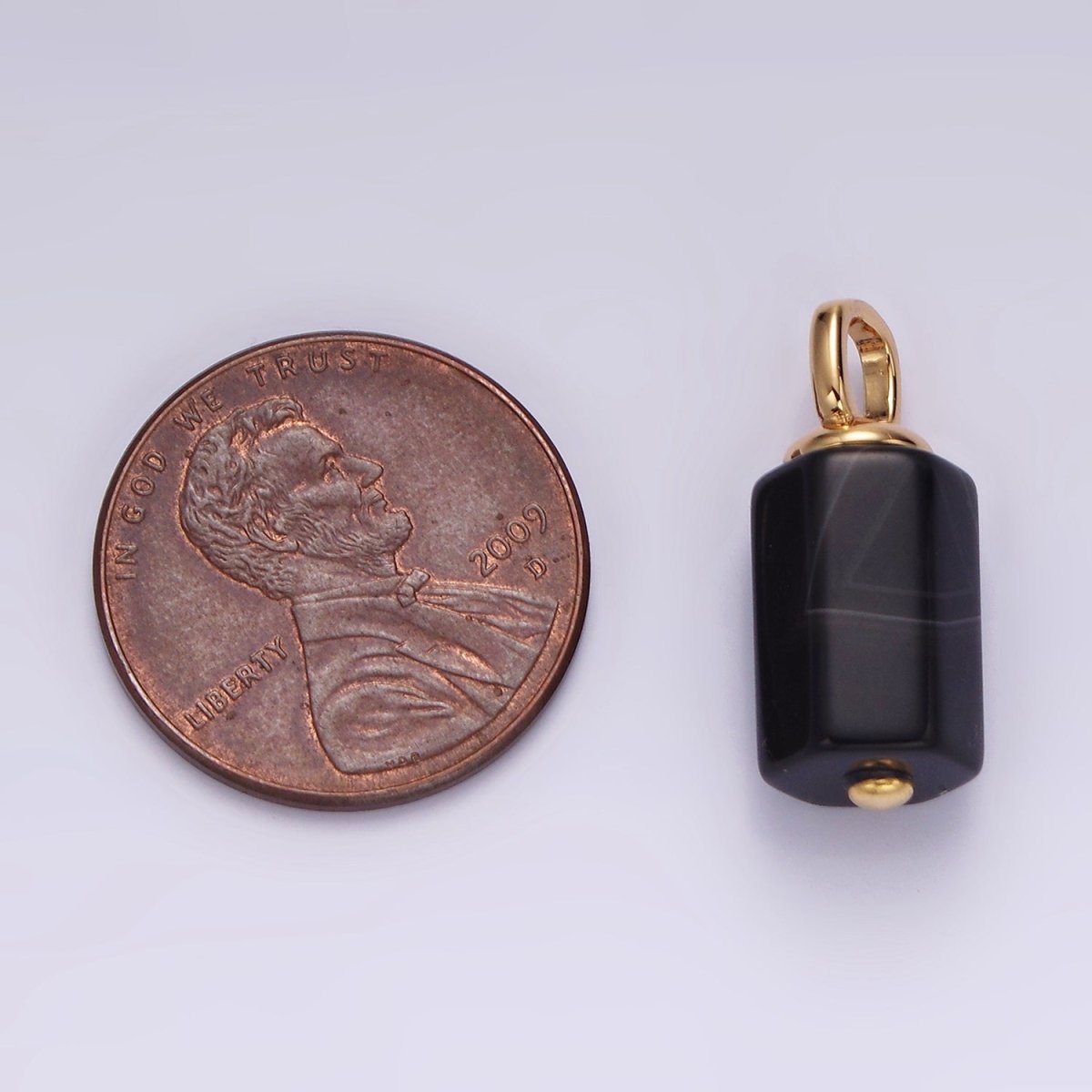 14K Gold plated 30mm Black Onyx Multifaceted Tube Minimalist Pendant | N1989 - DLUXCA