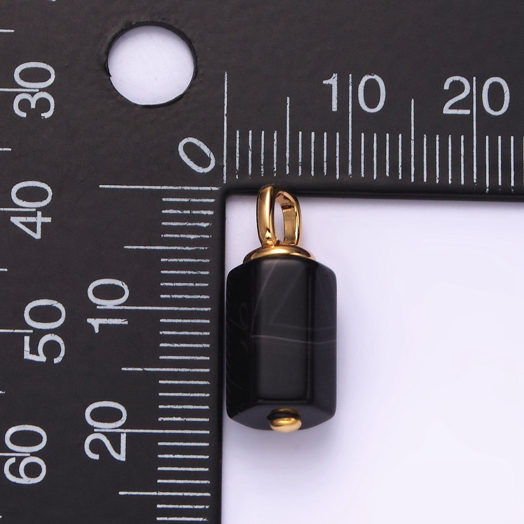 14K Gold plated 30mm Black Onyx Multifaceted Tube Minimalist Pendant | N1989 - DLUXCA