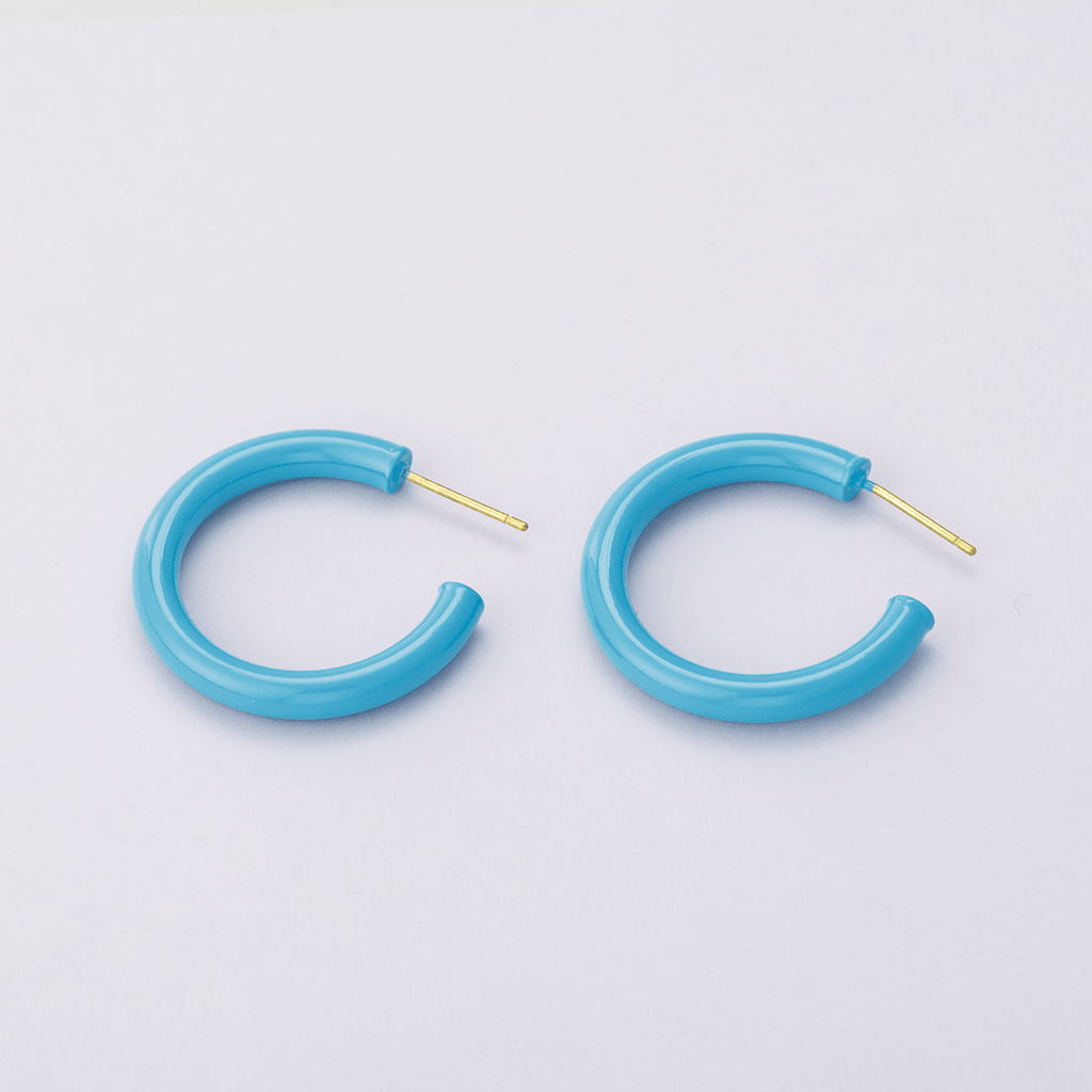 14K Gold plated 30mm Blue Enamel C - Shaped Hoop Earrings | AD00380 - DLUXCA