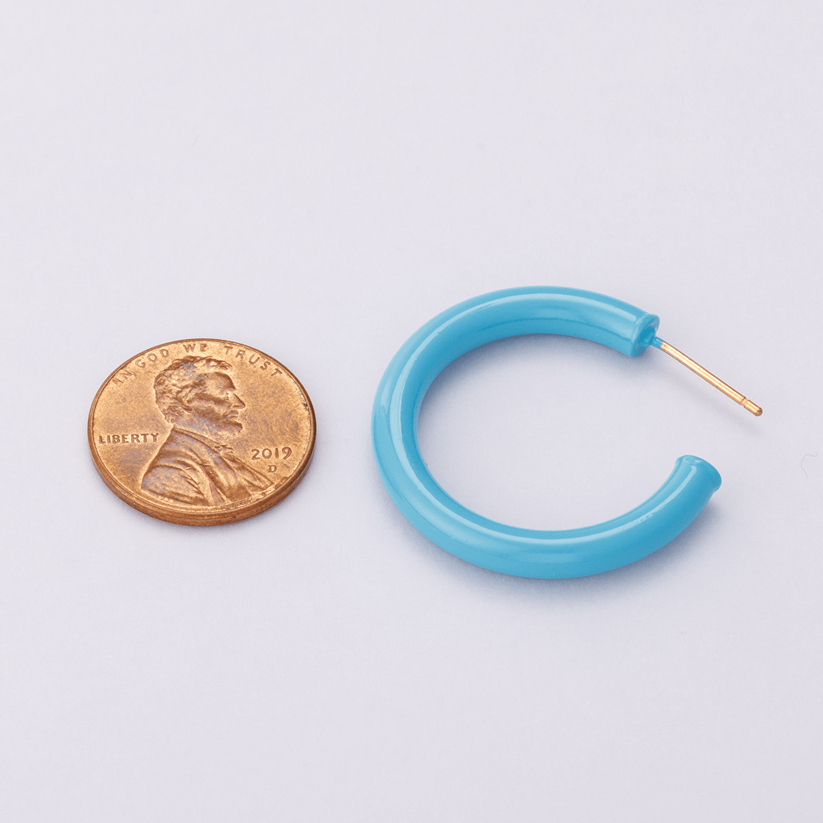 14K Gold plated 30mm Blue Enamel C - Shaped Hoop Earrings | AD00380 - DLUXCA