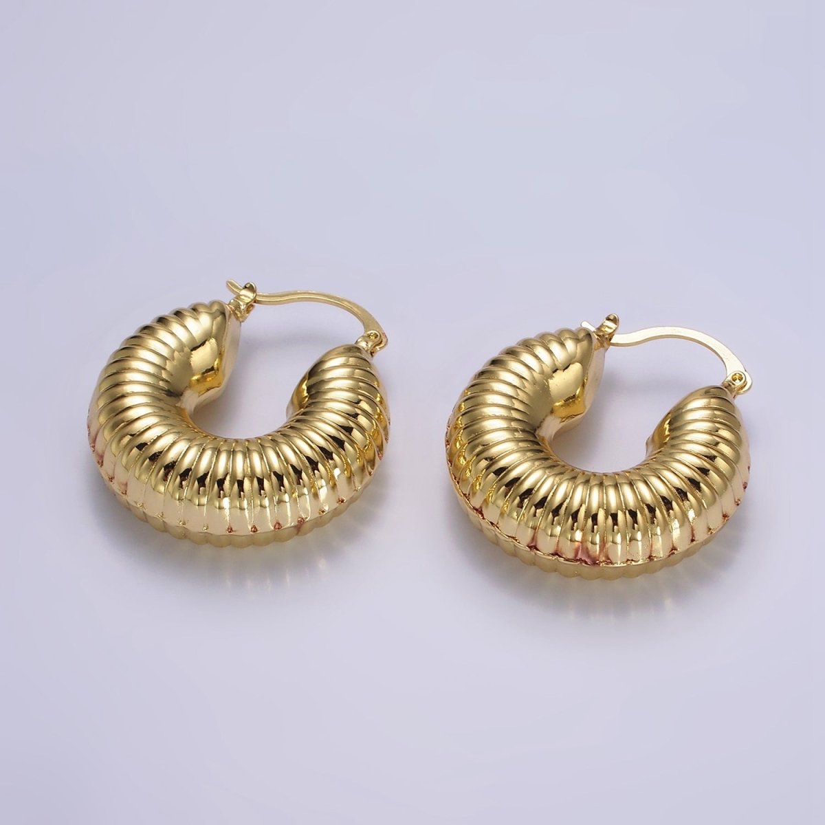 14K Gold plated 30mm Chubby Croissant French Lock Latch Earrings in Gold & Silver | AE092 AE093 - DLUXCA