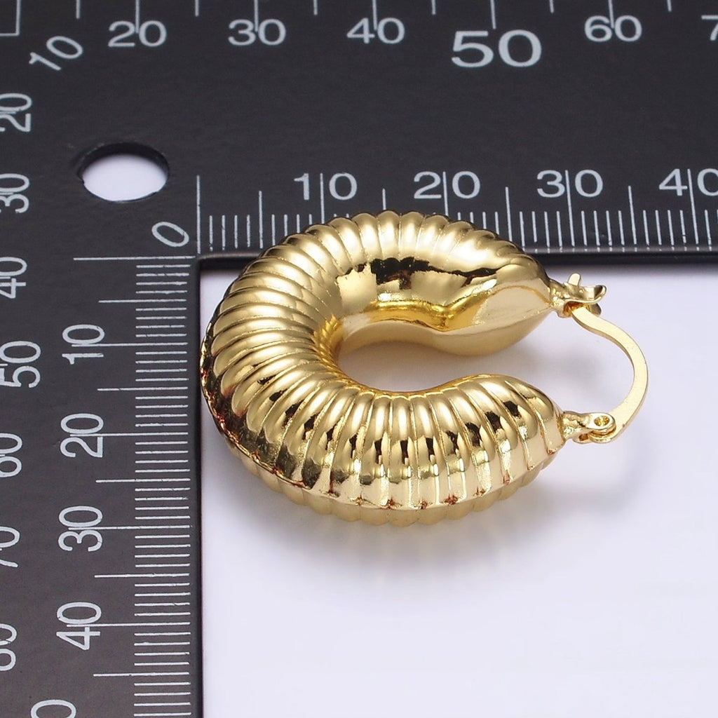 14K Gold plated 30mm Chubby Croissant French Lock Latch Earrings in Gold & Silver | AE092 AE093 - DLUXCA