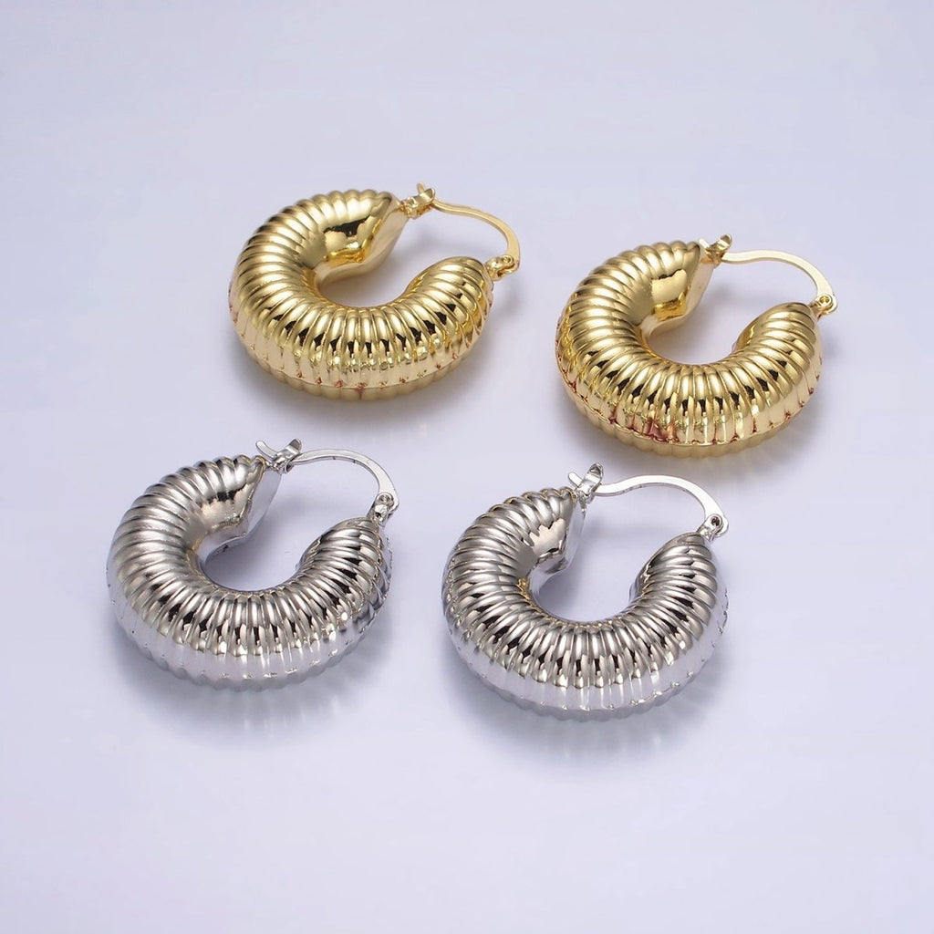 14K Gold plated 30mm Chubby Croissant French Lock Latch Earrings in Gold & Silver | AE092 AE093 - DLUXCA