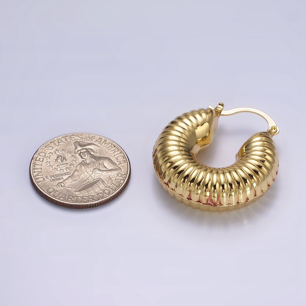 14K Gold plated 30mm Chubby Croissant French Lock Latch Earrings in Gold & Silver | AE092 AE093 - DLUXCA