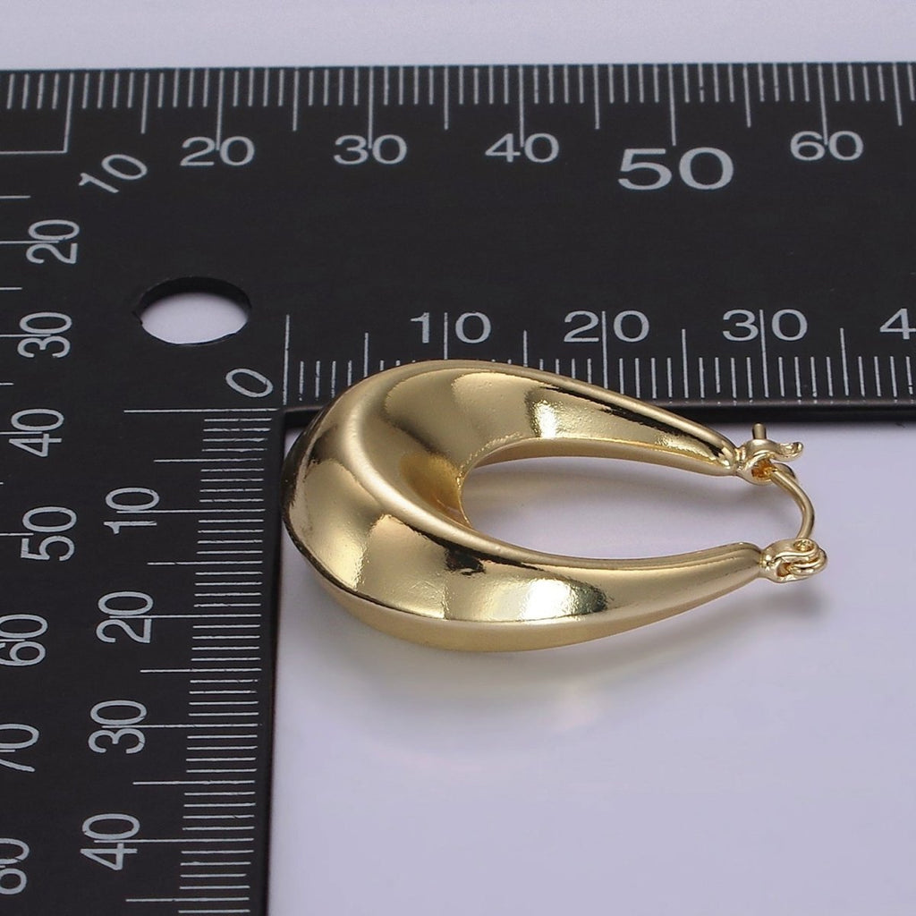 14K Gold plated 30mm Chubby Curved U-Shaped Minimalist Latch Hoop Earrings | AE383 - DLUXCA