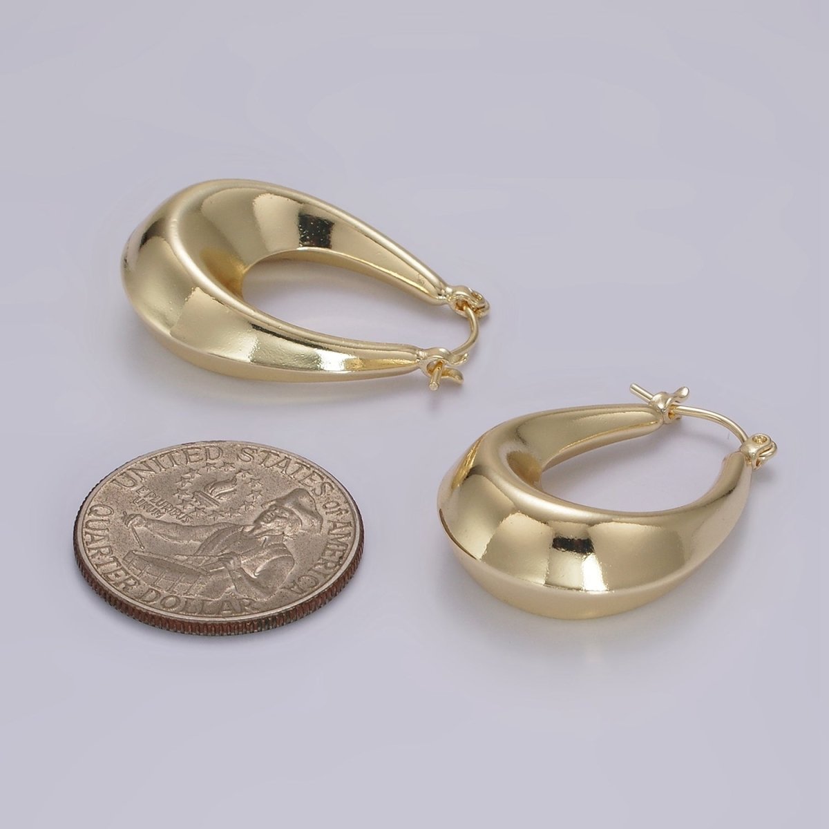 14K Gold plated 30mm Chubby Curved U-Shaped Minimalist Latch Hoop Earrings | AE383 - DLUXCA