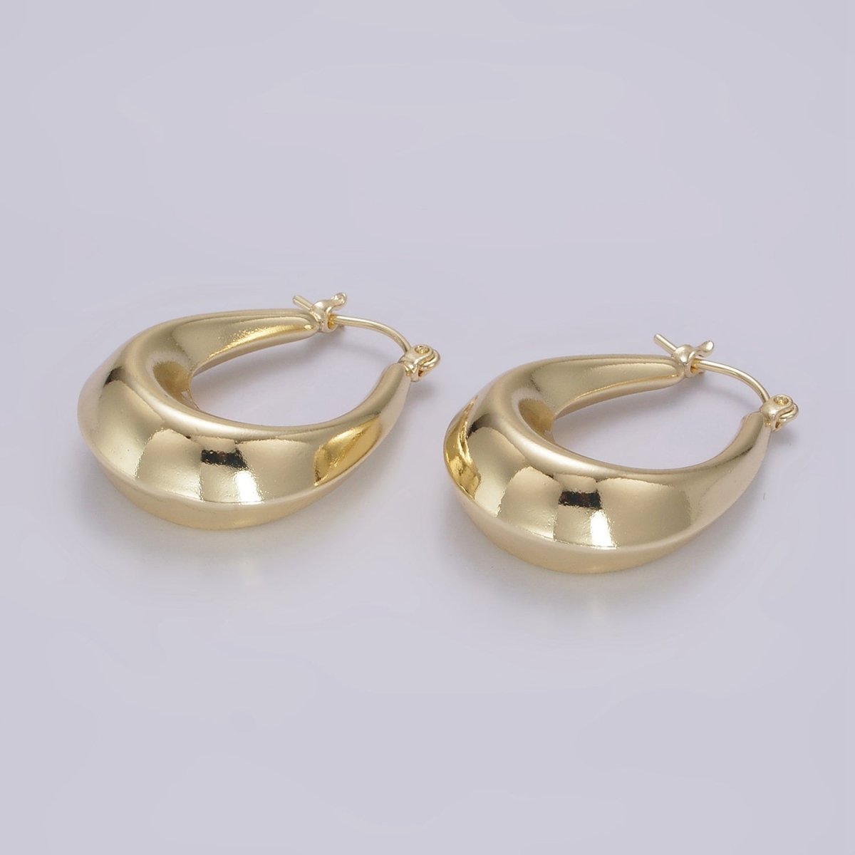 14K Gold plated 30mm Chubby Curved U-Shaped Minimalist Latch Hoop Earrings | AE383 - DLUXCA