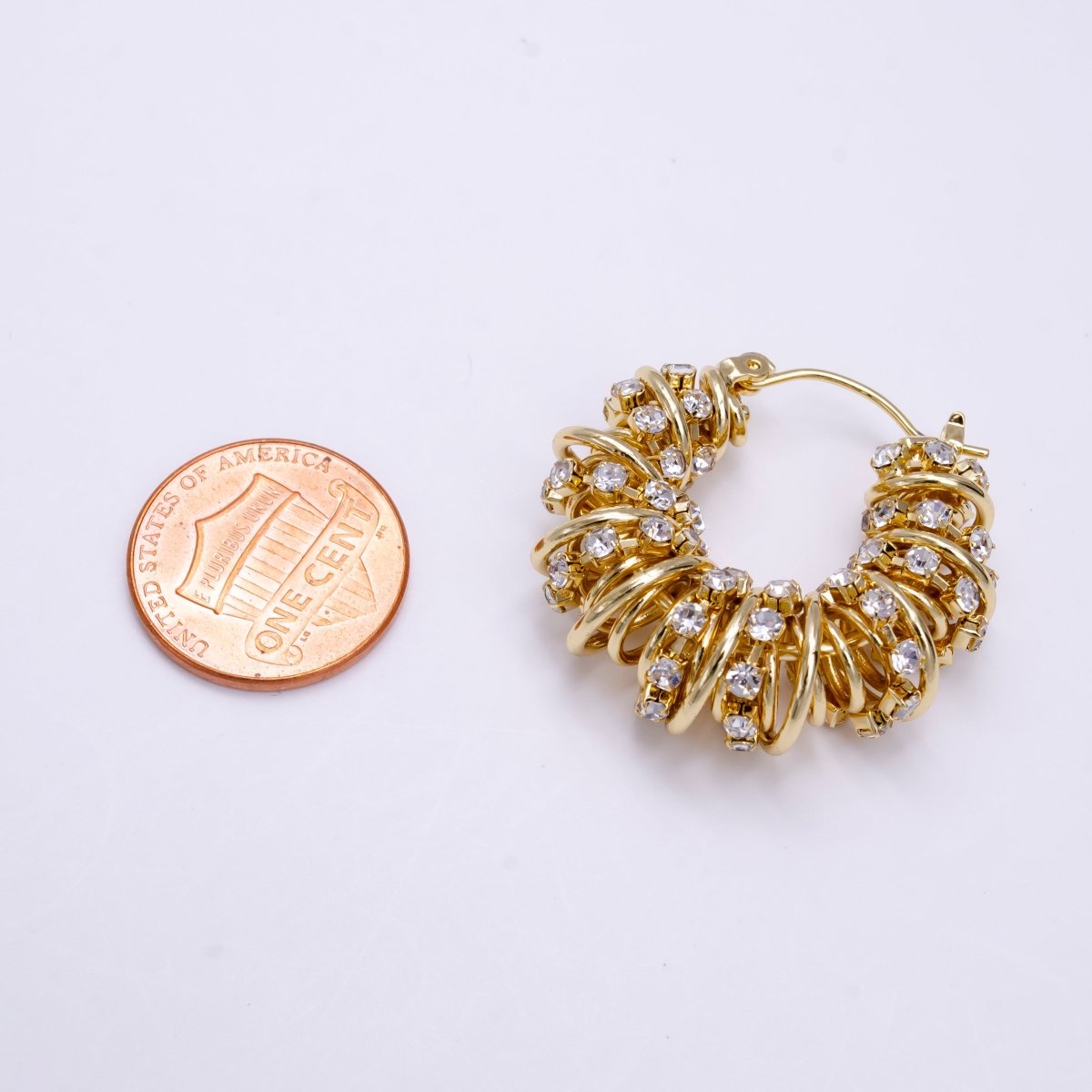14K Gold plated 30mm Clear CZ Multiple Spiral Band Latch Earrings in Gold & Silver | AE554 AE555 - DLUXCA