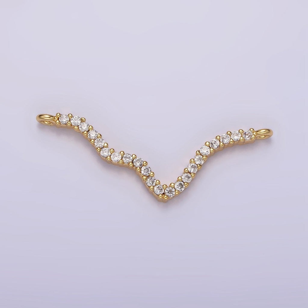 14K Gold plated 30mm Clear Micro Paved CZ Abstract Lined Connector | G115 - DLUXCA