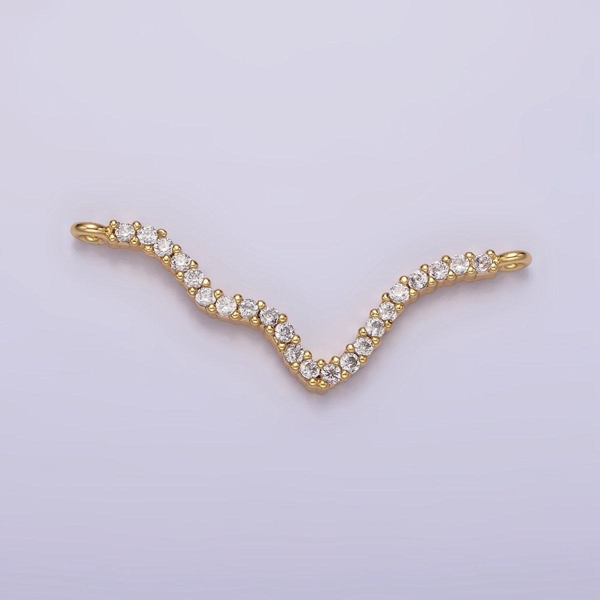 14K Gold plated 30mm Clear Micro Paved CZ Abstract Lined Connector | G115 - DLUXCA