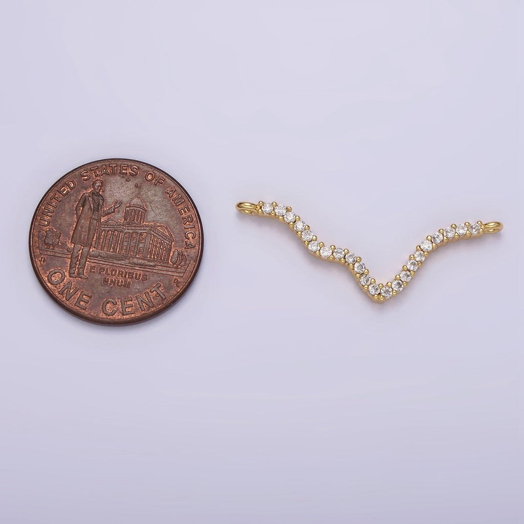 14K Gold plated 30mm Clear Micro Paved CZ Abstract Lined Connector | G115 - DLUXCA