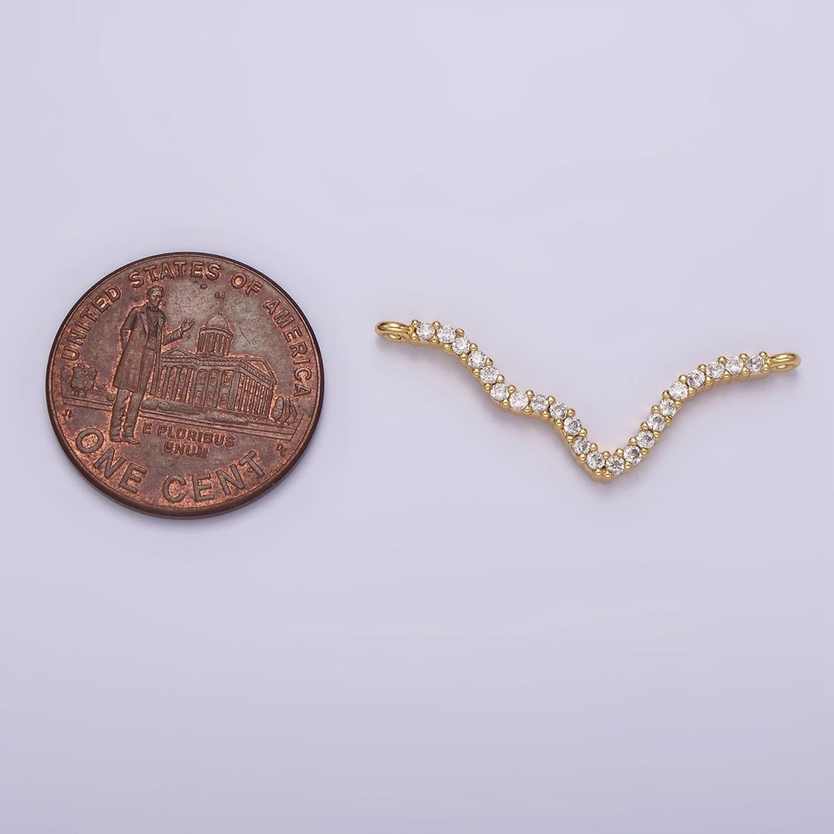14K Gold plated 30mm Clear Micro Paved CZ Abstract Lined Connector | G115 - DLUXCA