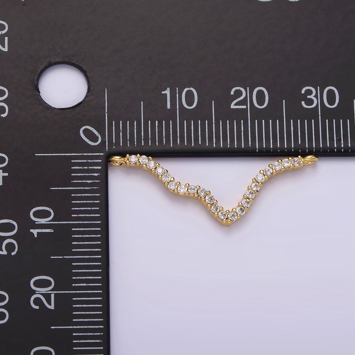 14K Gold plated 30mm Clear Micro Paved CZ Abstract Lined Connector | G115 - DLUXCA