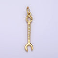 14K Gold plated 30mm Clear Micro Paved CZ Combination Wrench Construction Tool Charm | N1102 - DLUXCA