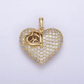 14K Gold plated 30mm Clear Micro Paved CZ Double Sided Filigree Open Heart Pendant | AA720 - DLUXCA