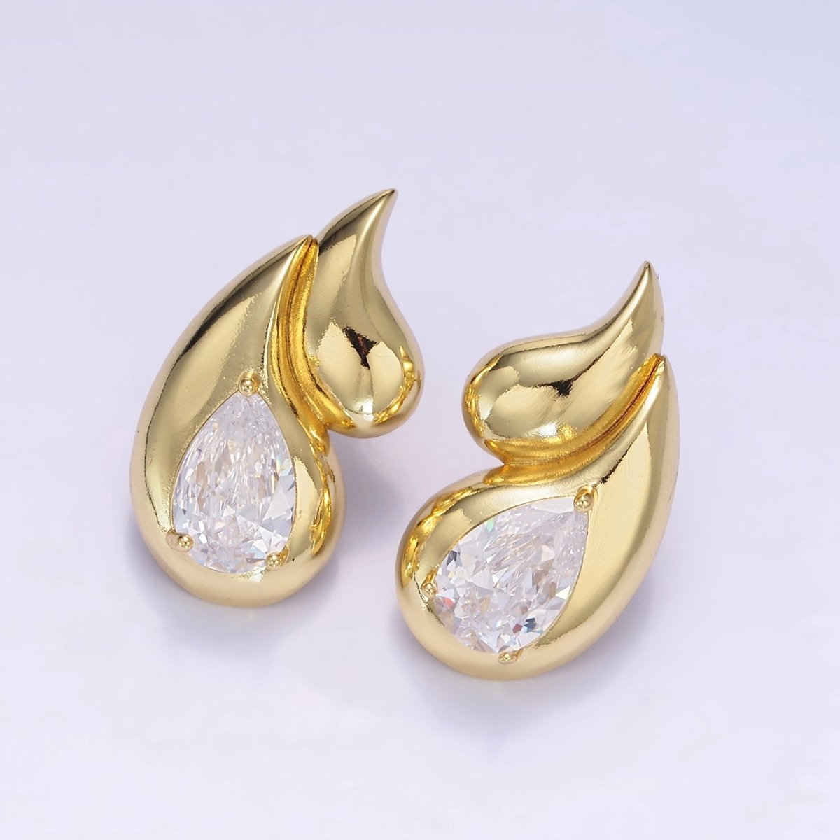 14K Gold plated 30mm Double Teardrop CZ Stud Earrings Set | P502 - DLUXCA