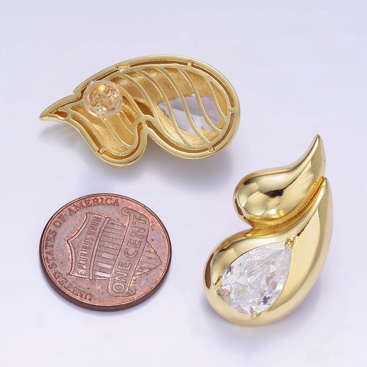 14K Gold plated 30mm Double Teardrop CZ Stud Earrings Set | P502 - DLUXCA