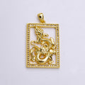14K Gold plated 30mm Dragon Animal Micro Paved Open Tag Charm | AA744 - DLUXCA