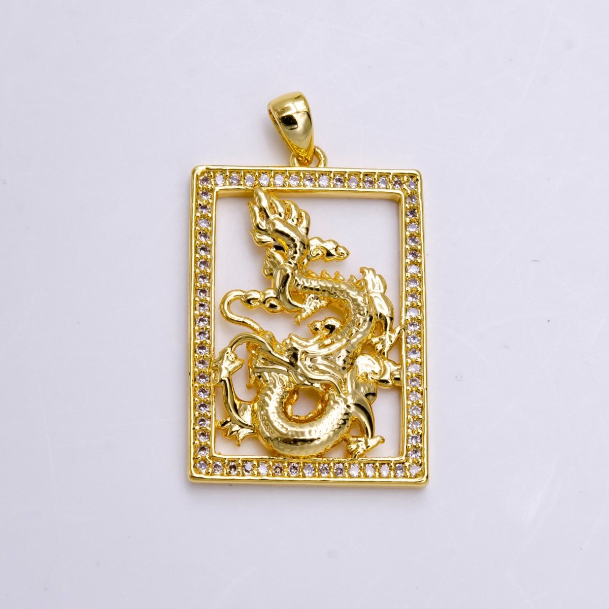 14K Gold plated 30mm Dragon Animal Micro Paved Open Tag Charm | AA744 - DLUXCA