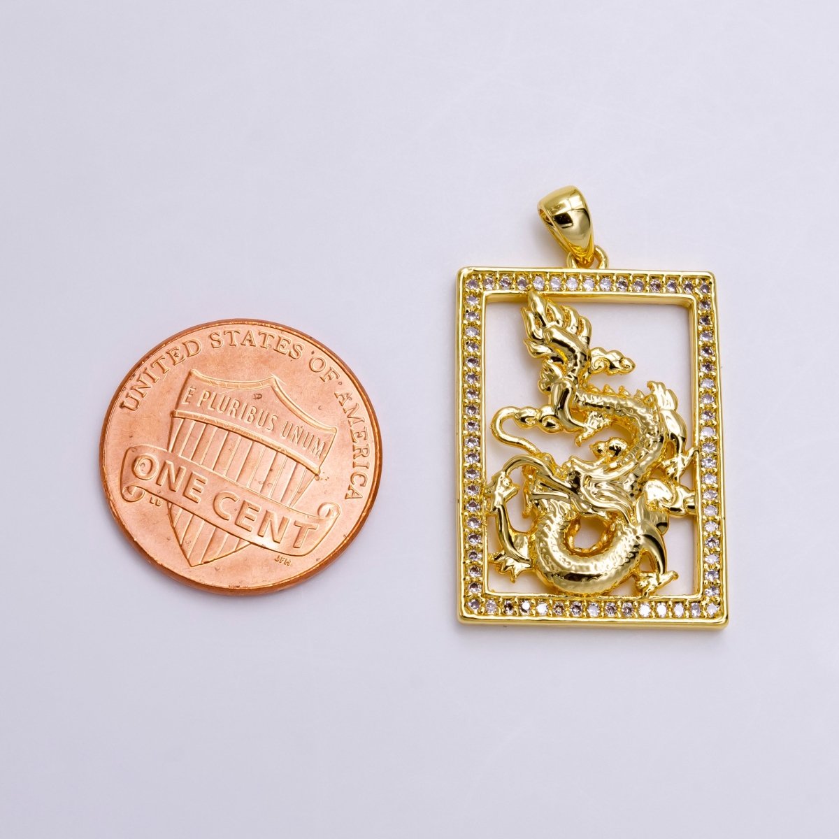 14K Gold plated 30mm Dragon Animal Micro Paved Open Tag Charm | AA744 - DLUXCA