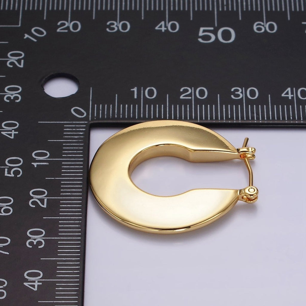 14K Gold plated 30mm Flat Round Geometric Modern Statement  Latch Hoop Earrings in Gold & Silver | AE124 AE125