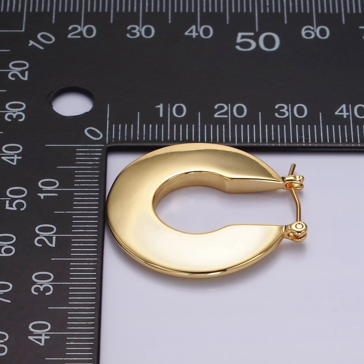 14K Gold plated 30mm Flat Round Geometric Modern Statement  Latch Hoop Earrings in Gold & Silver | AE124 AE125
