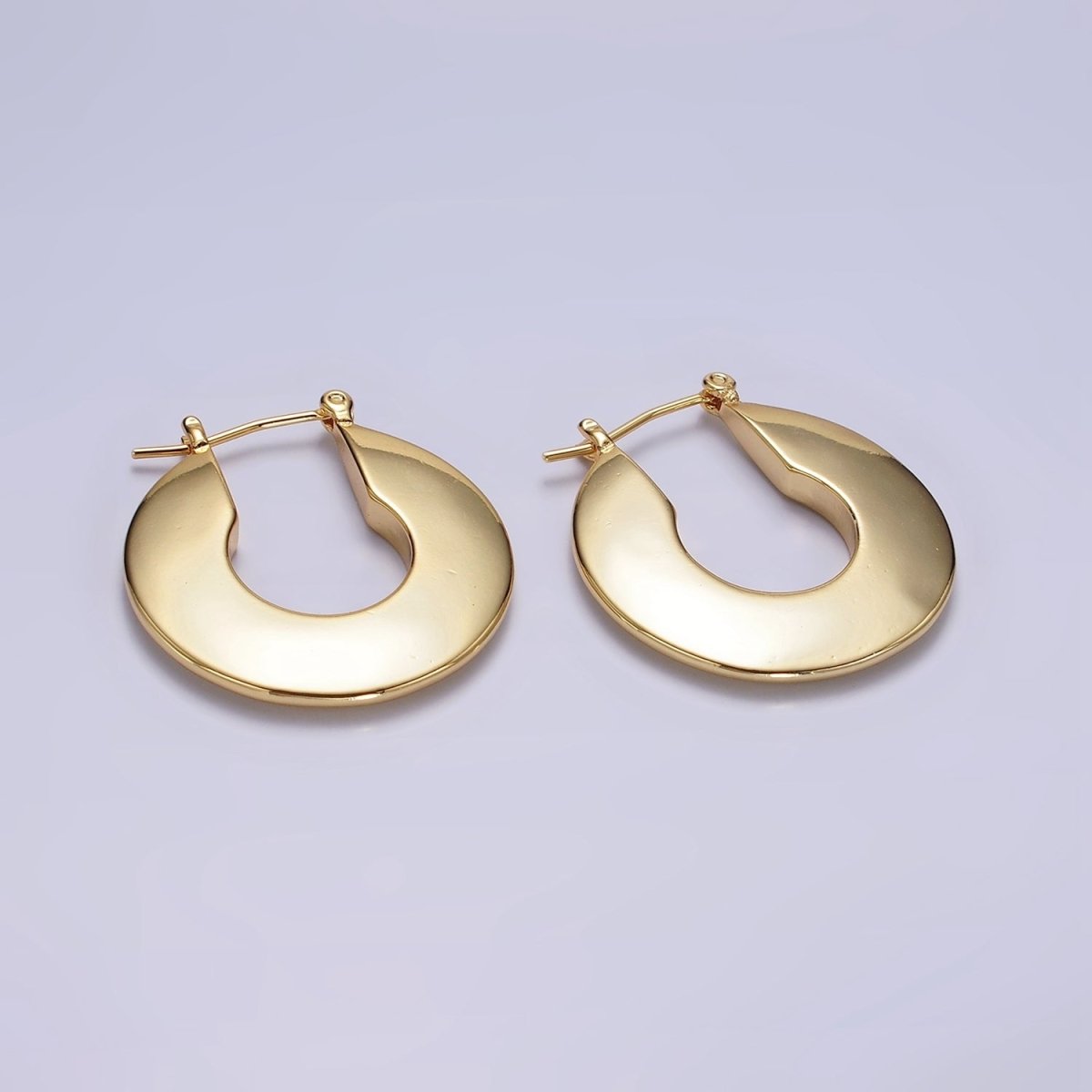 14K Gold plated 30mm Flat Round Geometric Modern Statement  Latch Hoop Earrings in Gold & Silver | AE124 AE125