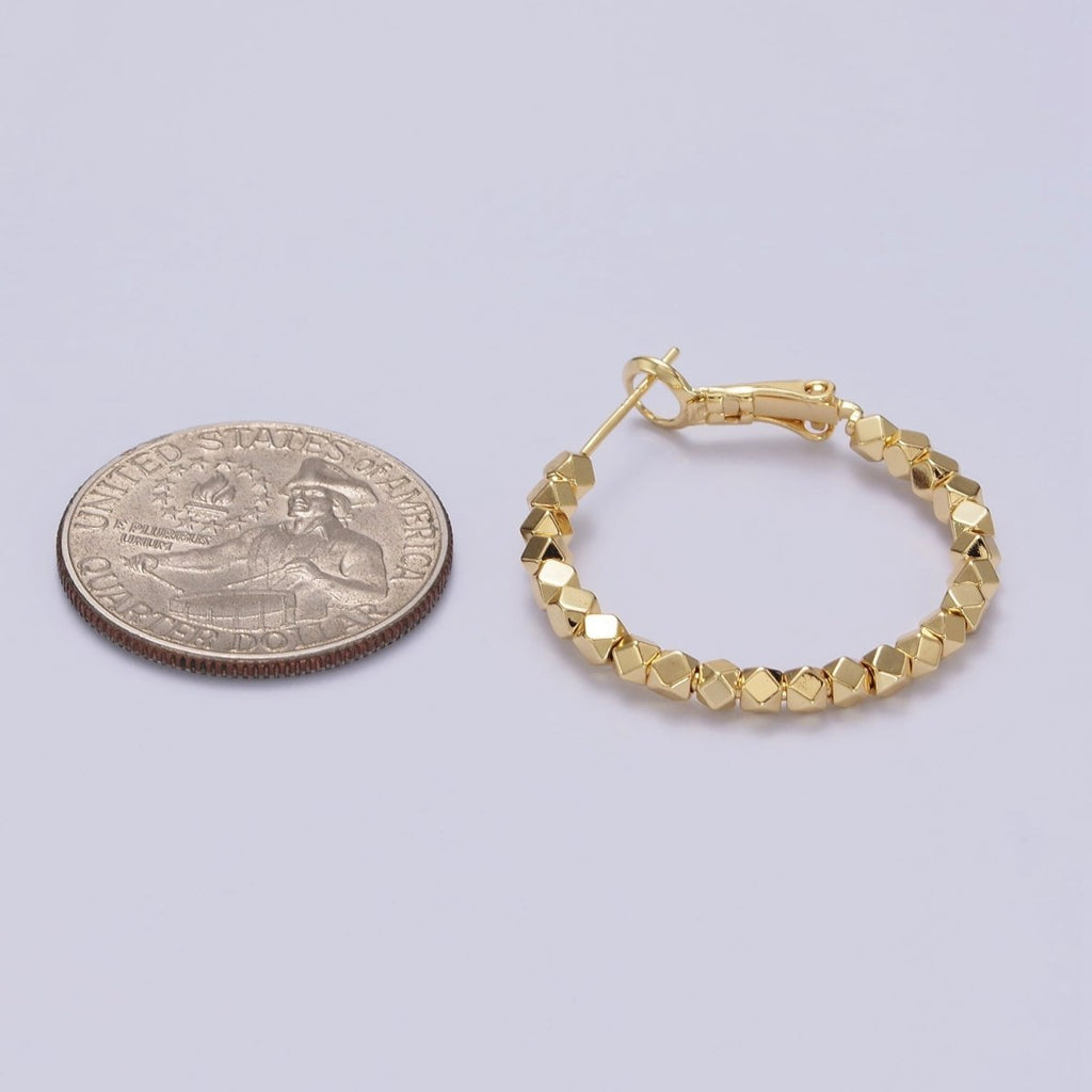 14K Gold plated 30mm Geometric Bead Hinge Hoop Earrings | AE688 - DLUXCA