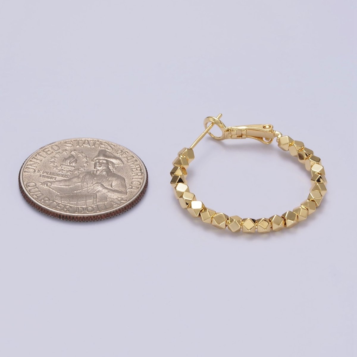 14K Gold plated 30mm Geometric Bead Hinge Hoop Earrings | AE688 - DLUXCA