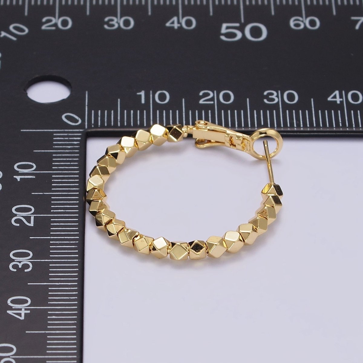 14K Gold plated 30mm Geometric Bead Hinge Hoop Earrings | AE688 - DLUXCA