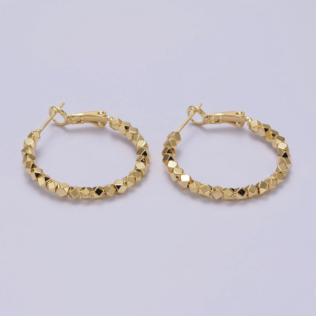 14K Gold plated 30mm Geometric Bead Hinge Hoop Earrings | AE688 - DLUXCA