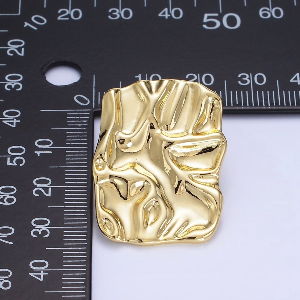 14K Gold plated 30mm Hammered Foil Rectangular Bar Stud Earrings in Gold &Silver | P474 P475 - DLUXCA