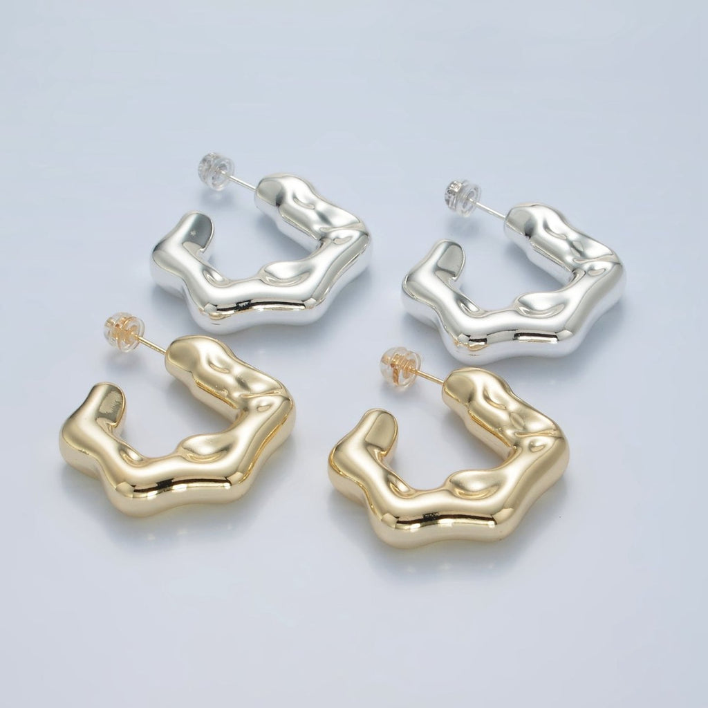 30mm Hammered Molten C-Shaped Hoop Earrings in Gold & Silver | AD686 AD687