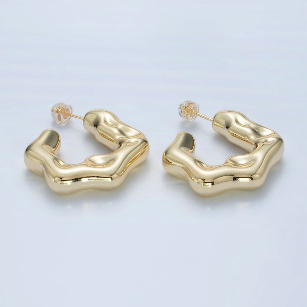30mm Hammered Molten C-Shaped Hoop Earrings in Gold & Silver | AD686 AD687